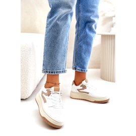 Női Eco bőr tornacipő fehér és bézs színű Henizore platformon 2