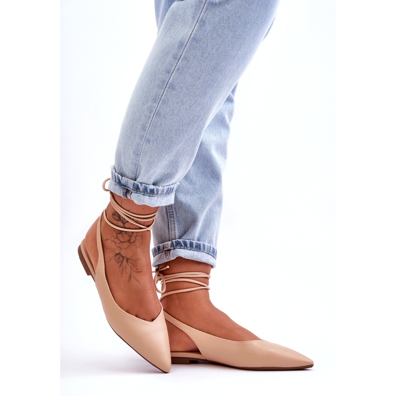 A női öko-rész meztelen ballerinákat kötött bézs 3