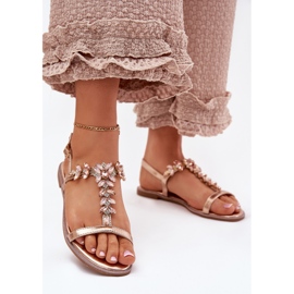 Lapos női szandál kristályokkal rózsaszínű arany aranysárga 2