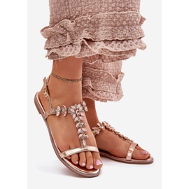 Lapos női szandál kristályokkal rózsaszínű arany aranysárga 1