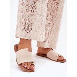 Lapos női papucs arany részletekkel bézs 2