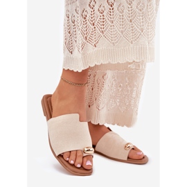 Lapos női papucs arany részletekkel bézs 1