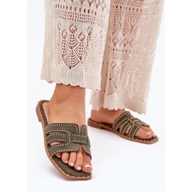 Díszített lapos papucs flopok zöld 2 Díszített lapos papucs flopok zöld 2