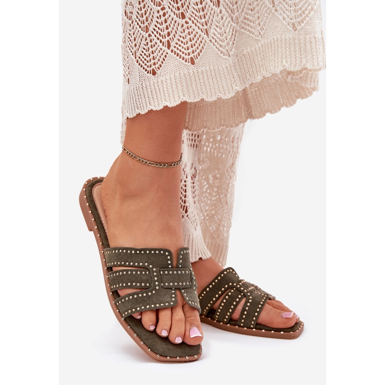 Díszített lapos papucs flopok zöld 1 Díszített lapos papucs flopok zöld 1