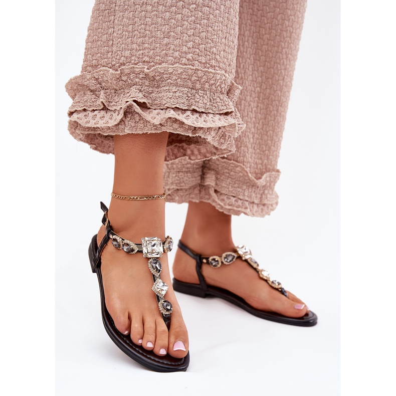 Lapos, feeding női szandál fekete kristályokkal 2 Lapos, feeding női szandál fekete kristályokkal 2