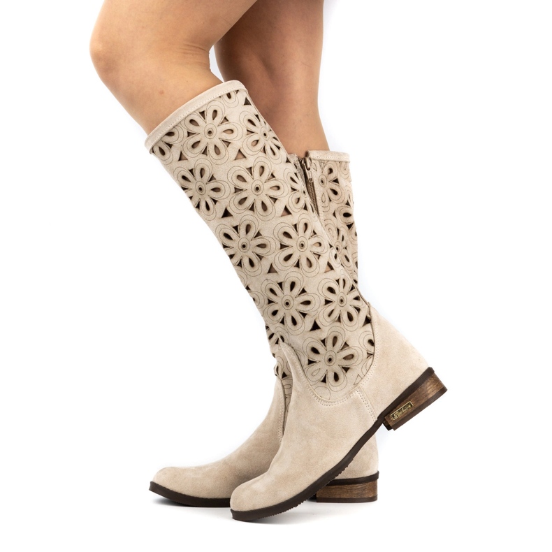 Olivier Női fényes bézs nyitott bőrcsizma 3