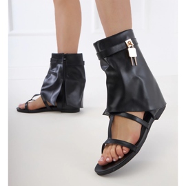 Fekete lapos szandál felsővel 2