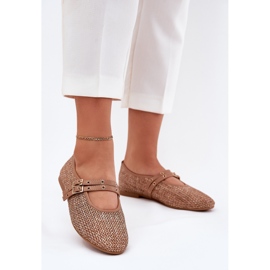 Ballerinák zsinór és khaki csíkokkal barna 2