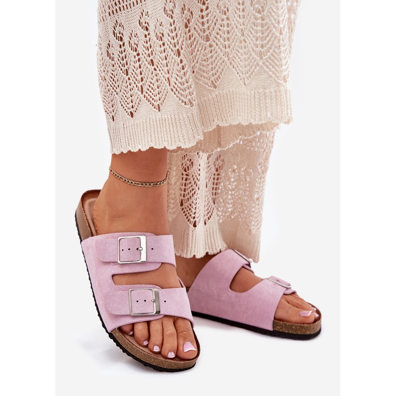 Női papucs lepattan a parafa platformon levendula csatok lila 1