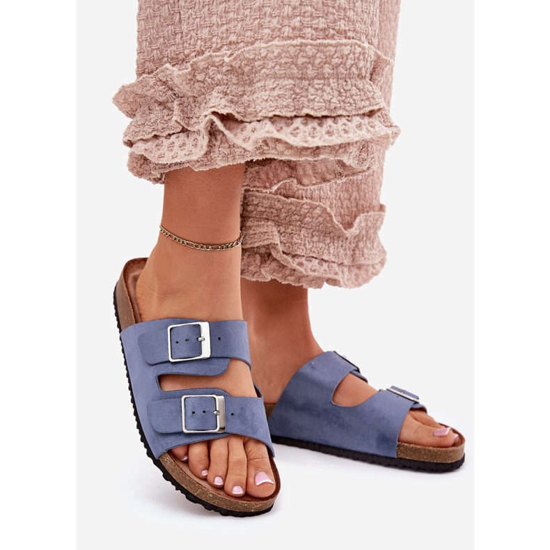 Női papucs a parafa platformon kék csat 1