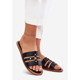 Lapos női papucs arany részletekkel fekete 1 Lapos női papucs arany részletekkel fekete 1