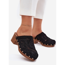 Horgolt női magas sarkú cipő fekete flip -flops 1