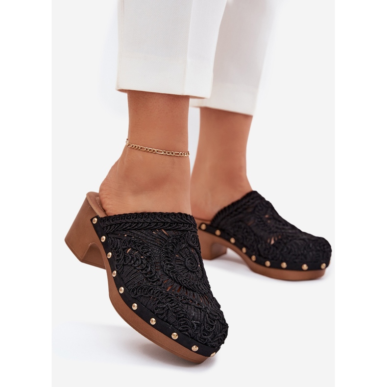 Horgolt női magas sarkú cipő fekete flip -flops 1