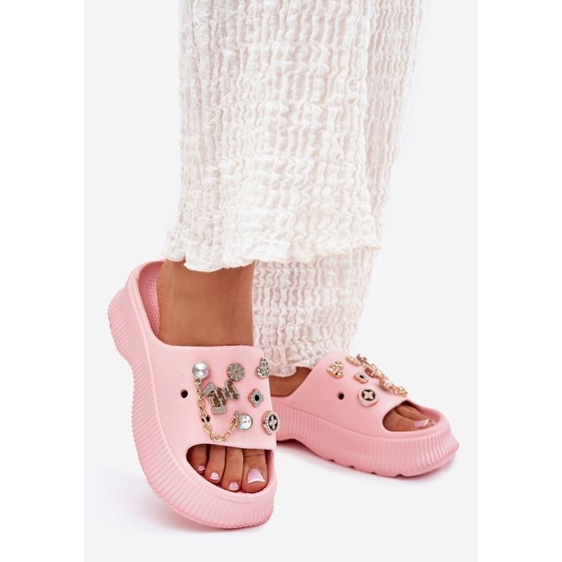 Női hab papucs, arany csapokkal rózsaszínű 1