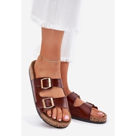 EVento Női papucskarapok öko csatokkal barna bőrrel 1