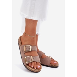 Női papucskapuflopok öko velúr arany bilincsekkel bézs 1