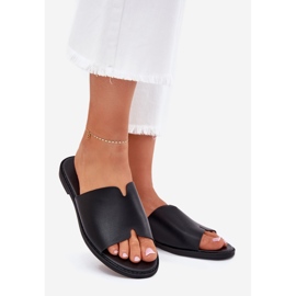 EVento Női flip flop flopok lapos bőrű bőrrel fekete 1