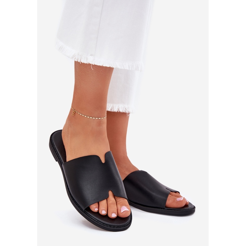 EVento Női flip flop flopok lapos bőrű bőrrel fekete 1