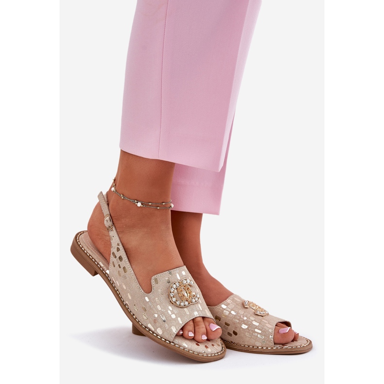 S.Barski Bőr szandál lapos sarkú díszítéssel aranysárga 1