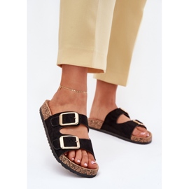 Női papucskapuflopok öko velúr arany csatokkal fekete csatok 2