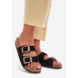 Női papucskapuflopok öko velúr arany csatokkal fekete csatok 1