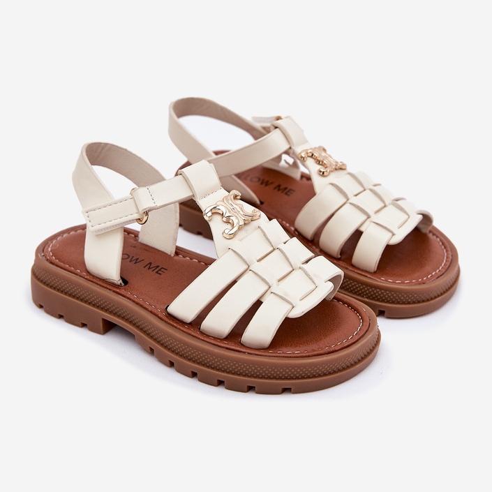 Lányok szandálja dekoratív részletekkel bézs 1