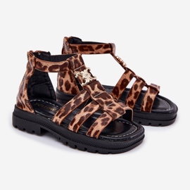 A lányok gladiátor szandál arany részletes leopárdgal barna 1