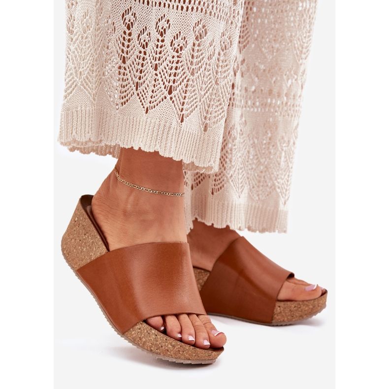 Zazoo 40291 bőr papucs a parafa barna ékeken 1