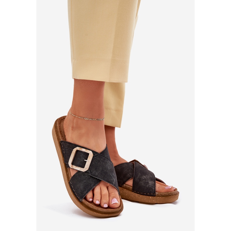 Női papucs flopok inblu ed000025 fekete csat 1