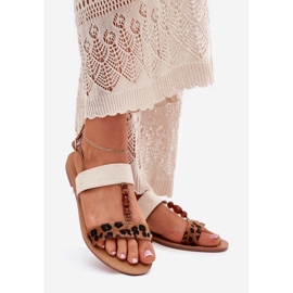 Lapos női szandál gyöngyökkel barna leopárd nyomtatás 1