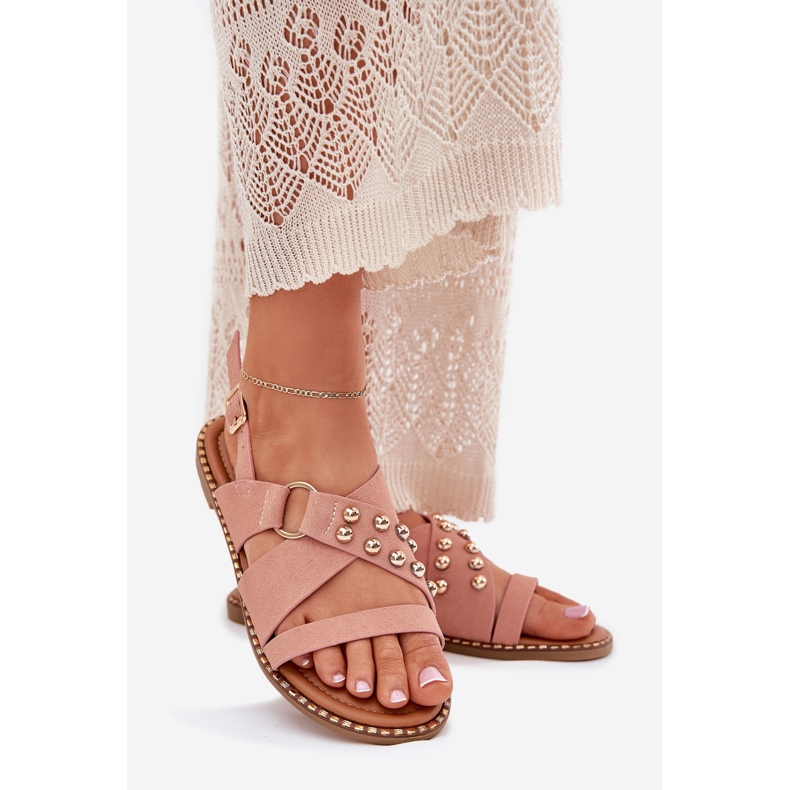 Lapos, rágcsált női szandál, aranycsukkal rózsaszínű 1
