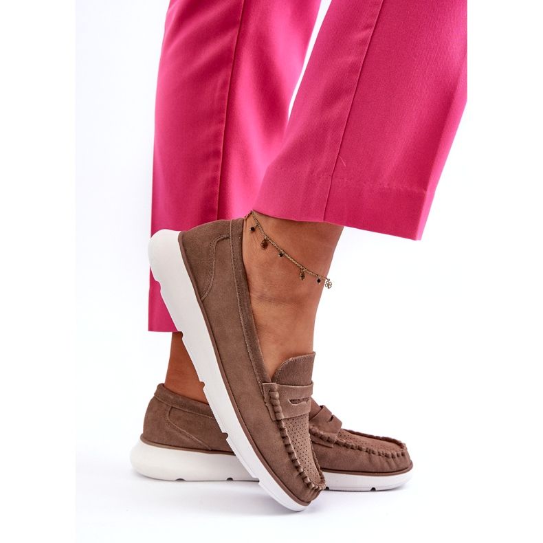 Női velúr cipők a Sergio Leone SP012 platformon világítanak bézs 3