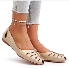 Zazoo 10009 Kényelmes bőr női balerinas bézs 6