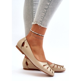 Zazoo 10009 Kényelmes bőr női balerinas bézs 5