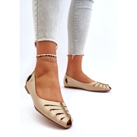 Zazoo 10009 Kényelmes bőr női balerinas bézs 2