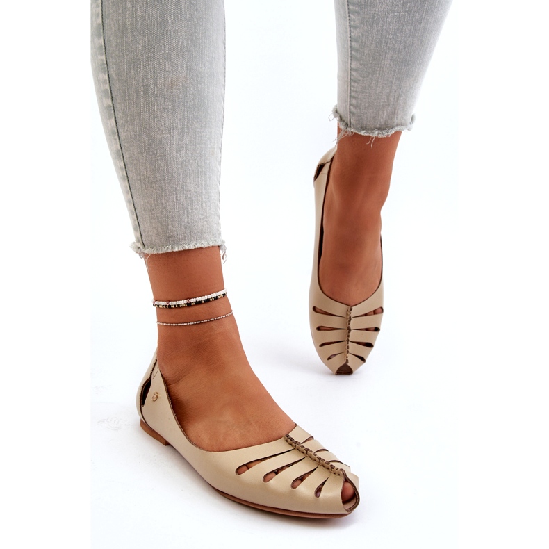 Zazoo 10009 Kényelmes bőr női balerinas bézs 3