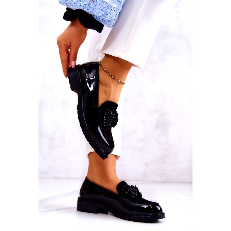 S.Barski A női lakkozott Lafefer mokaszinok fekete 3