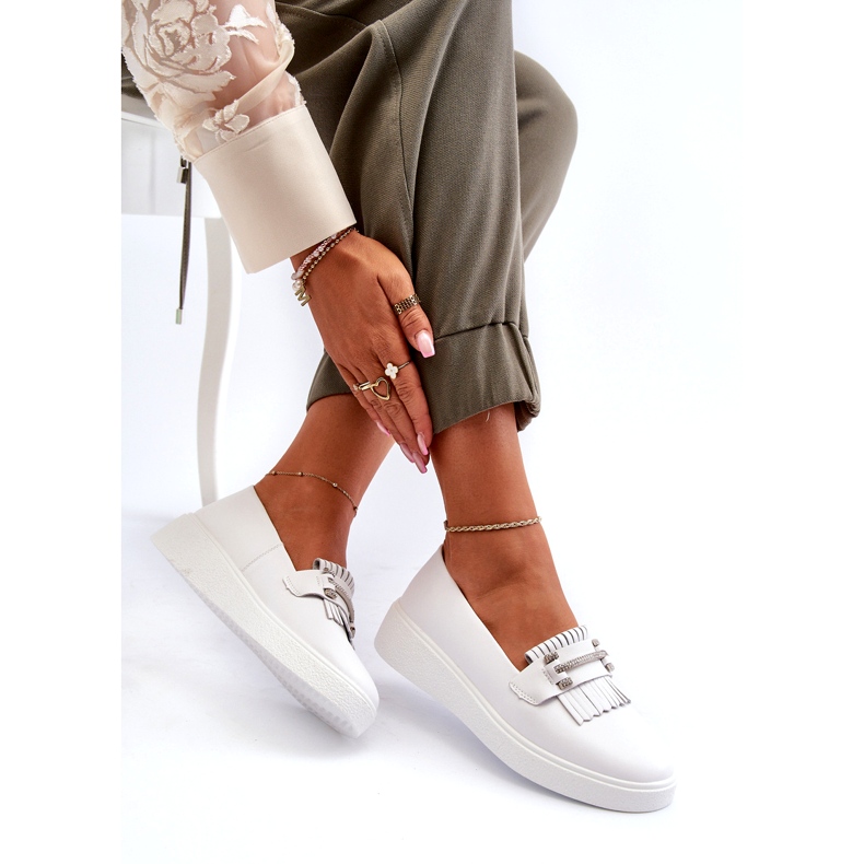 S.Barski Könnyű bőr női cipők a Białe S. Barski LR590 platformon fehér 4