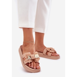 Női papucs íj és arany bross bézs 1