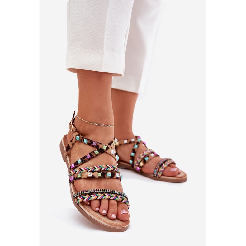 Női szandál dekorációval és szövött leopárd övekkel barna 1