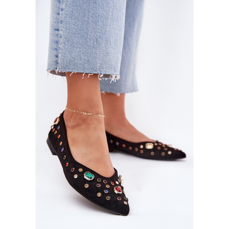 Fekete kristályokkal díszített női balerinák 2 Fekete kristályokkal díszített női balerinák 2