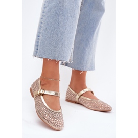 Díszített női balerinák csíkkal és arany bilincskel aranysárga 2 Díszített női balerinák csíkkal és arany bilincskel aranysárga 2