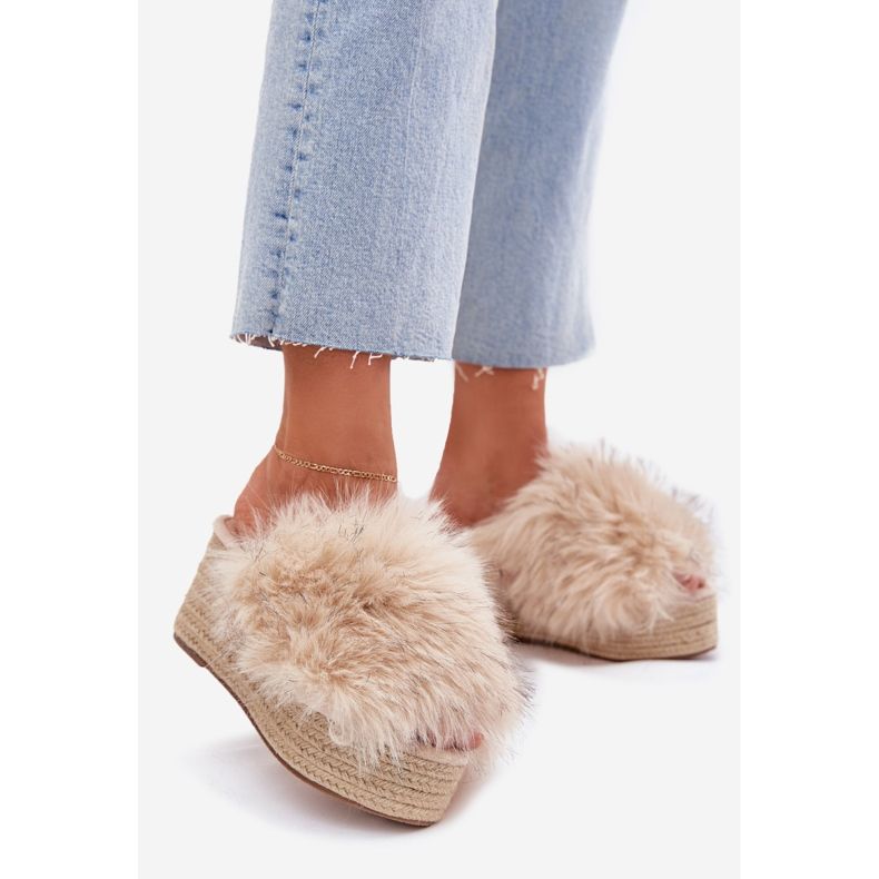 Női ékek ékkel szőrme és zsinór bézs 1