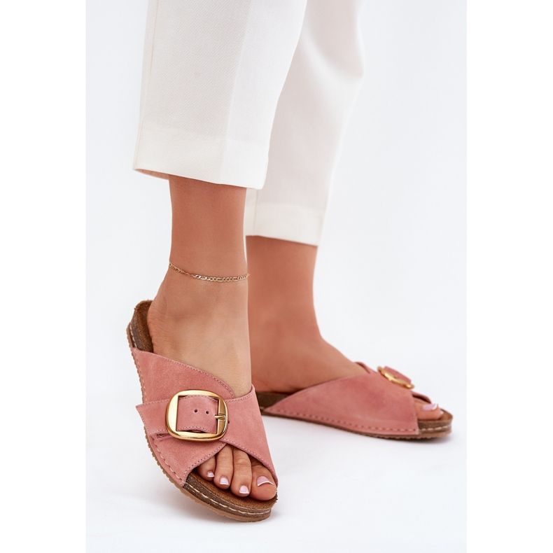 Bőr papucs flopok egy arany bilincsel, Maciejka 07000-15 rózsaszín 2