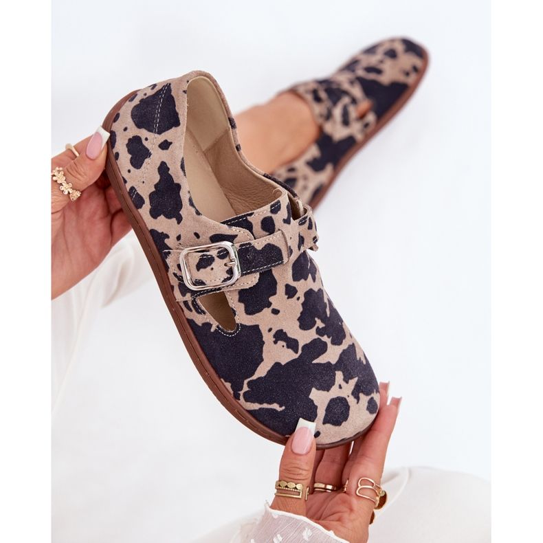 Női velúr cipő egy csat szalonna torzítás zazoo n1261 barna-beige 2