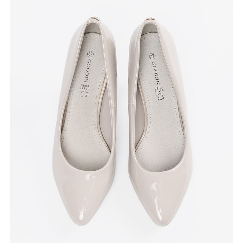 Goodin Világosszürke lakkozott női magas sarkú cipő 2