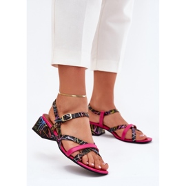 Női bőr szandál az oszlopon Maciejka csíkokkal 06959-39 fuksja rózsaszín 2