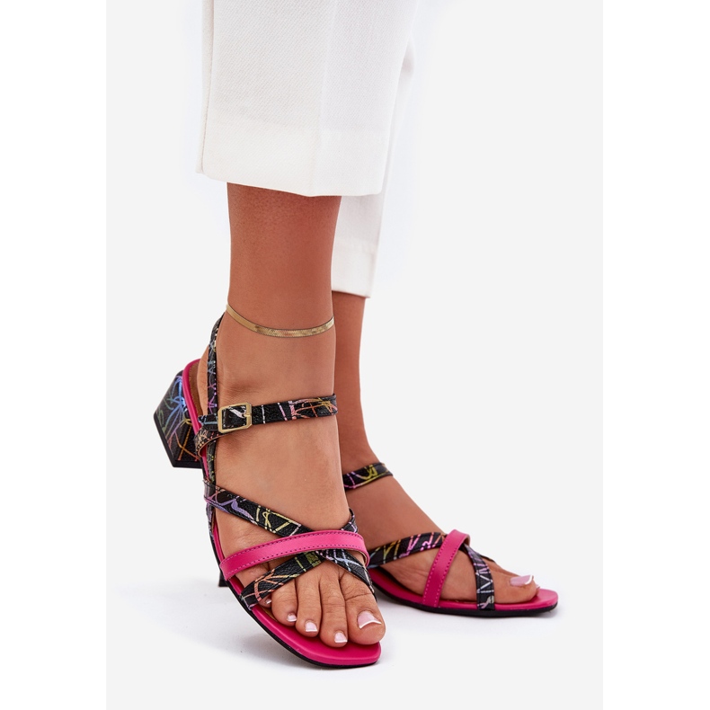 Női bőr szandál az oszlopon Maciejka csíkokkal 06959-39 fuksja rózsaszín 1