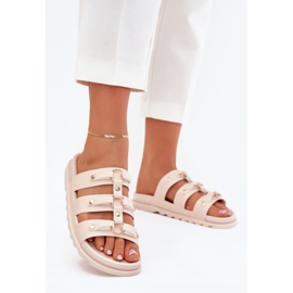 Boto Női papucs csíkokkal, fényes bézs pasiriela 2