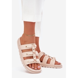 Boto Női papucs csíkokkal, fényes bézs pasiriela 1